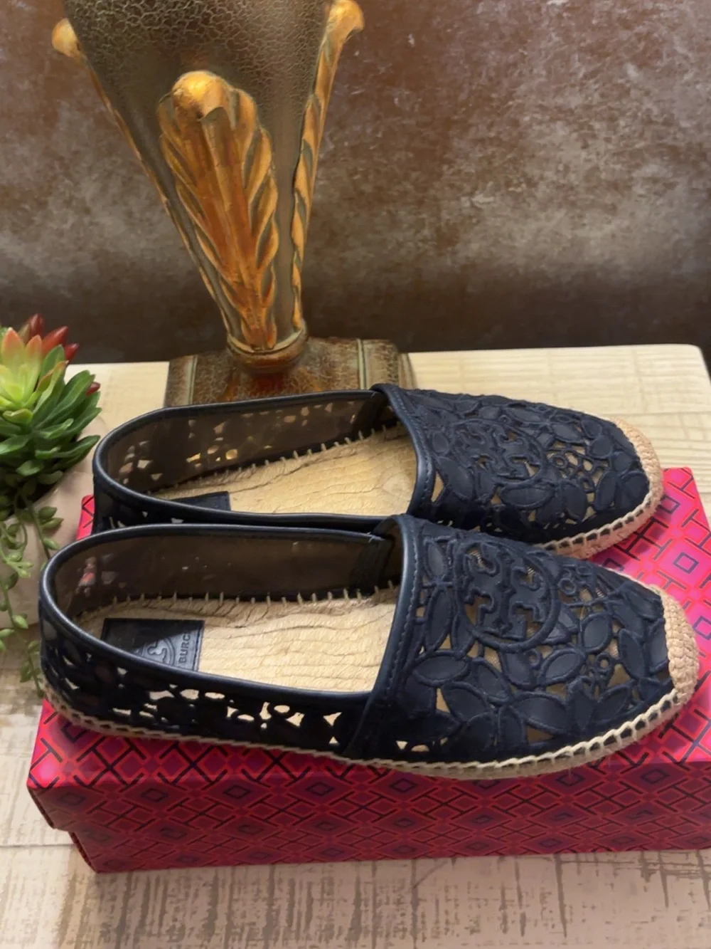 Like New ~ Tory Burch Navy Vegan Leather Espadrilles ~ Size 9.5